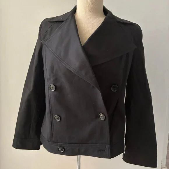 Linda Allard Ellen Tracy Black, Double Breasted Crop Peacoat Style Jacket - Picture 1 of 11